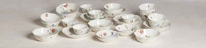 Lenox Pasta Bowls, 20oz Butterfly Meadow Pasta Bowl Set of 4, Service For 4, Porcelain, White Serving Bowls, Wide, Shallow, Lenox Butterfly Meadow Collection, Dishwasher/Microwave Safe (White 4-Piece)
