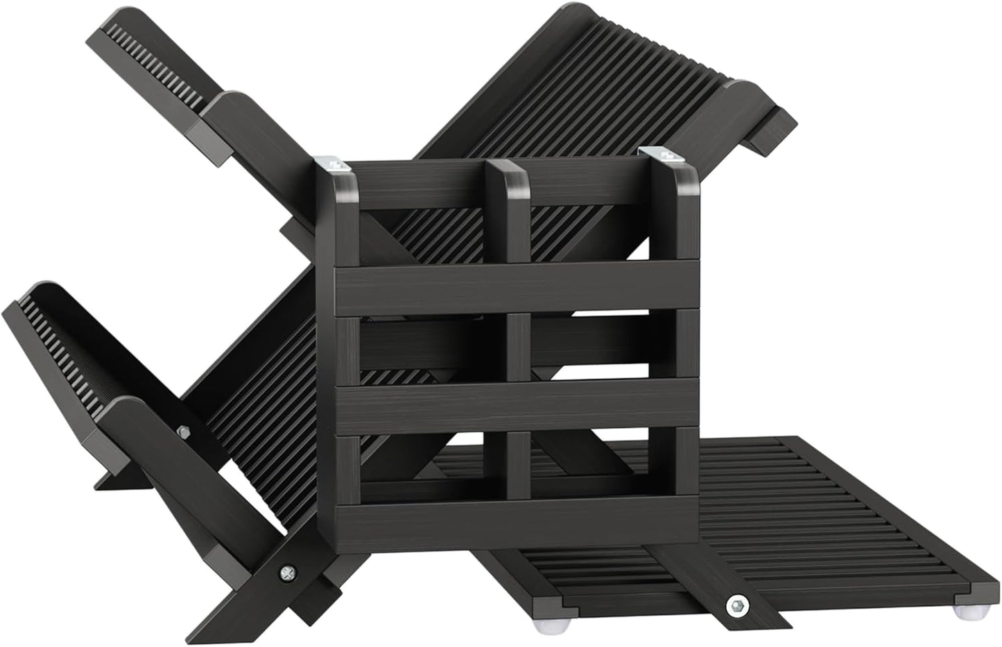 Greenual Black Bamboo Dish Drying Rack with Utensil Holder, 3 Tier Collapsible Dish Rack, Wooden Dish Racks for Kitchen Counter, Large Folding Drying Holder with Absorbent Dish Drying Mat