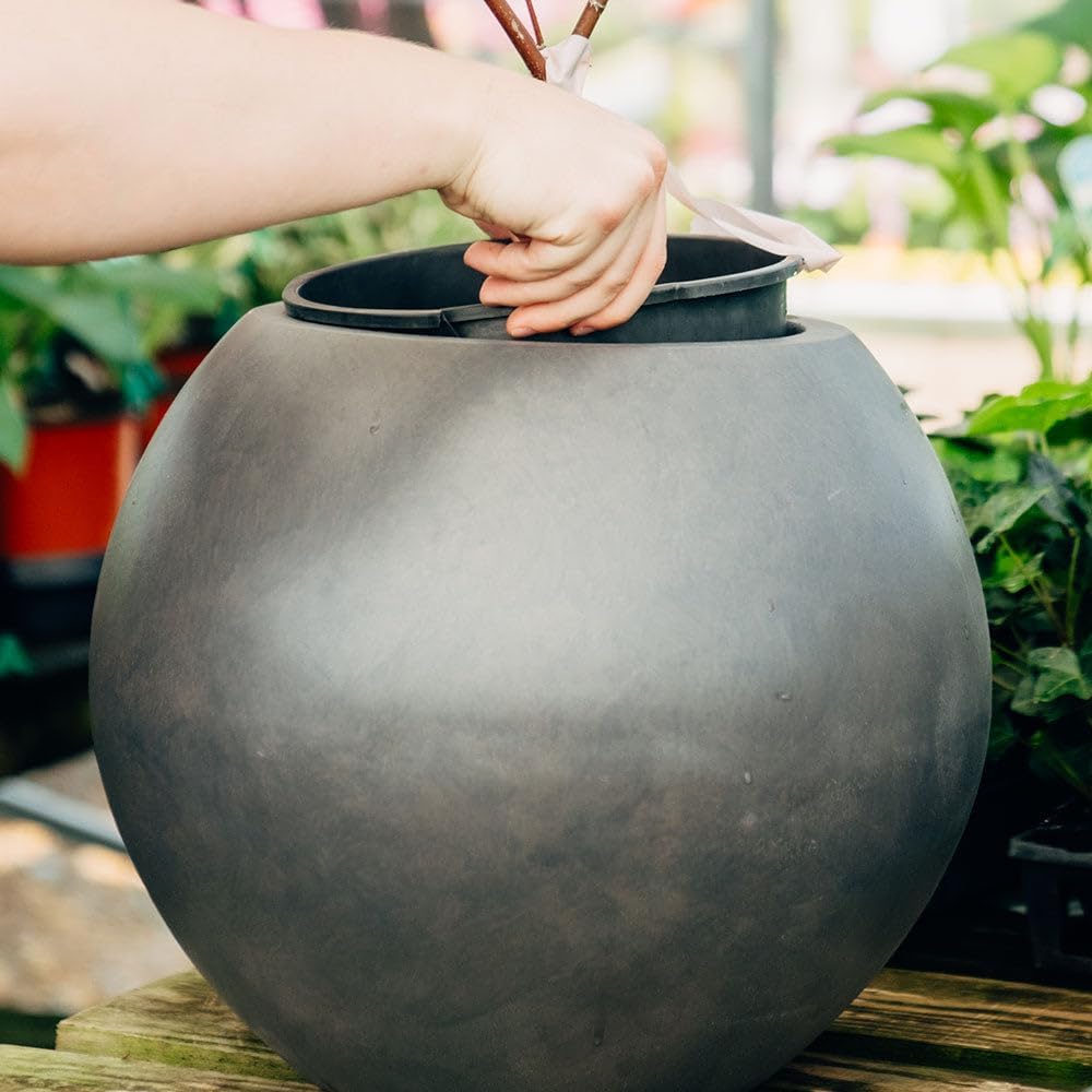 Ash & Ember Onyx 16" D Ceramic Indoor Outdoor Round Sphere Planter, Charcoal, Home Décor Evergreen Weather Resistant Modern Planter Pot, Seamless Herb & Seasonal Flower Garden Box