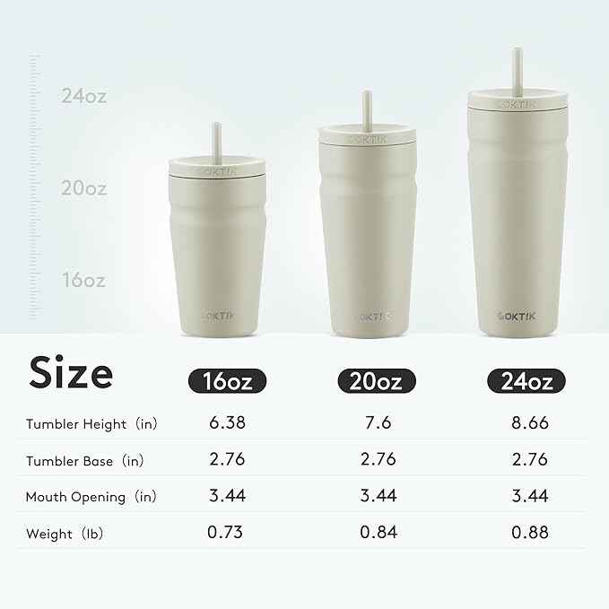 COKTIK 20oz Insulated Tumbler with Lid and Straw Iced Coffee Cup Reusable Stainless Steel Travel Mug Water Bottle Cupholder Friendly for Women Men Her Him (Almond Birch)