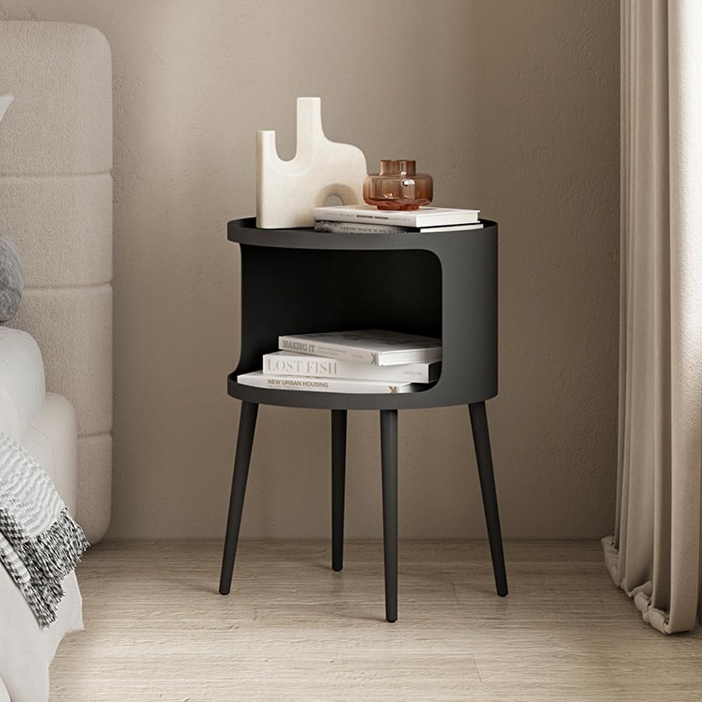 Modern Side Table,Round end Table with Open Storage,Metal nightstand,Bedside Table for Living Room,Bedroom