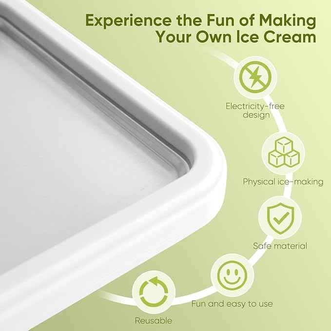 Rolled Ice Cream Maker - 304 Stainless Steel Cool Plate with 2 Spatulas and Lid, Instant DIY Ice Cream Roller Tray for Family Fun (White)