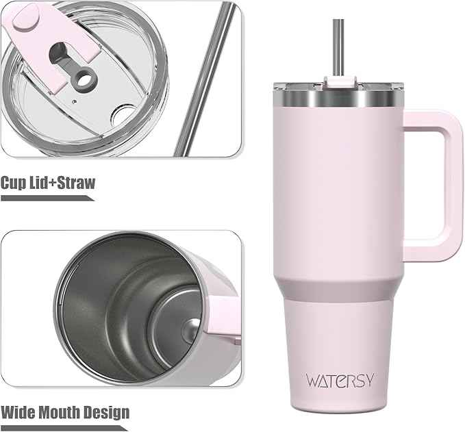 20 oz Tumbler with Handle,Tumbler with Lid and Straw,Double Wall Insulated Cup Stainless Steel Travel Mug(Cold for 34 Hours),Water Bottle for Iced Tea,Coffee,Cold Beverages(Rose Quartz)