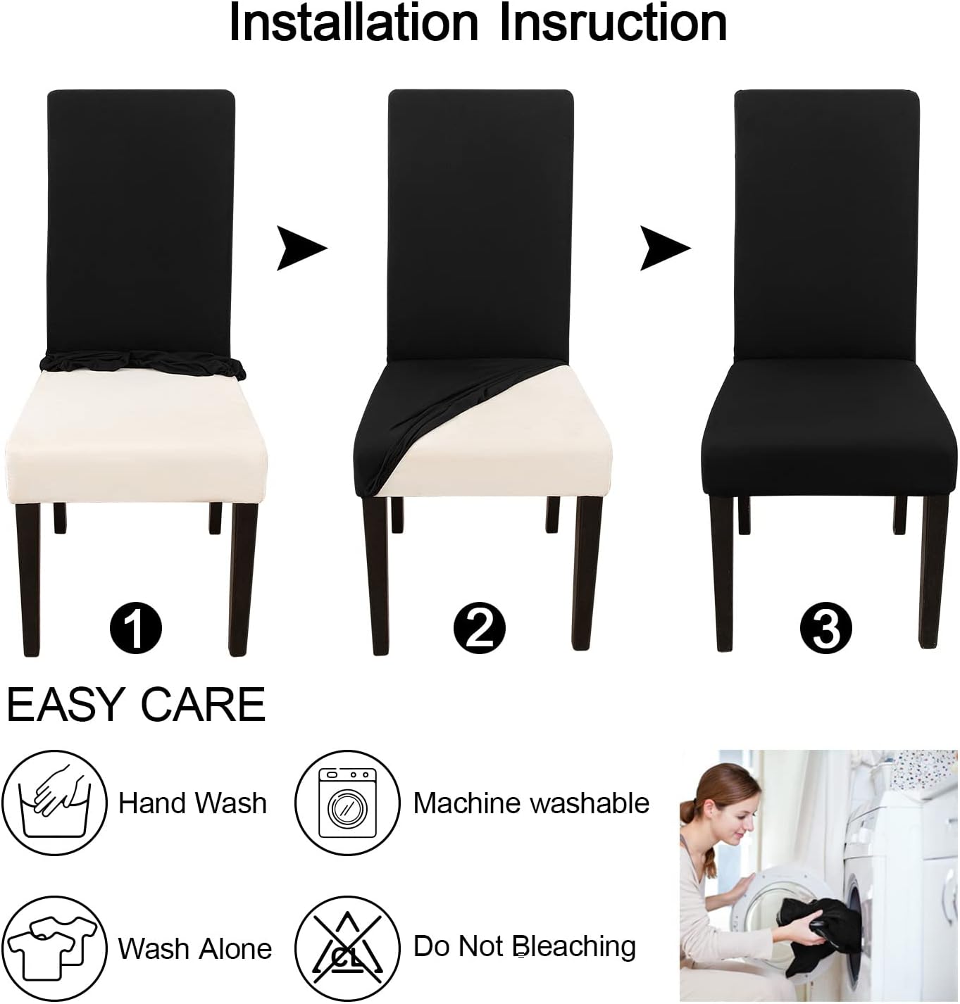 JQinHome Dining Chair Covers Dining Room Chair Slipcovers, 2 Pack High Stretch Removable Washable Parsons Chair Slipcover for Home Party Hotel Wedding Ceremony (Black)