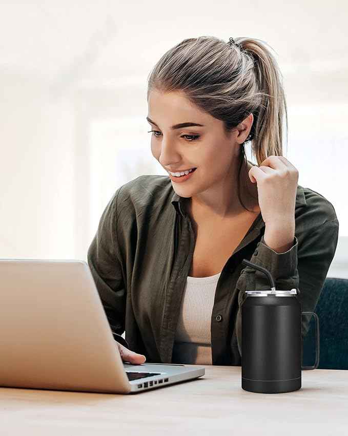 Zenbo 32 oz Mug Tumbler – Stainless Steel Vacuum Insulated Mug with Handle,Lid and Straw,Keeps Drinks Cold up to 36 Hours – Sweat-Proof Body, Dishwasher Safe