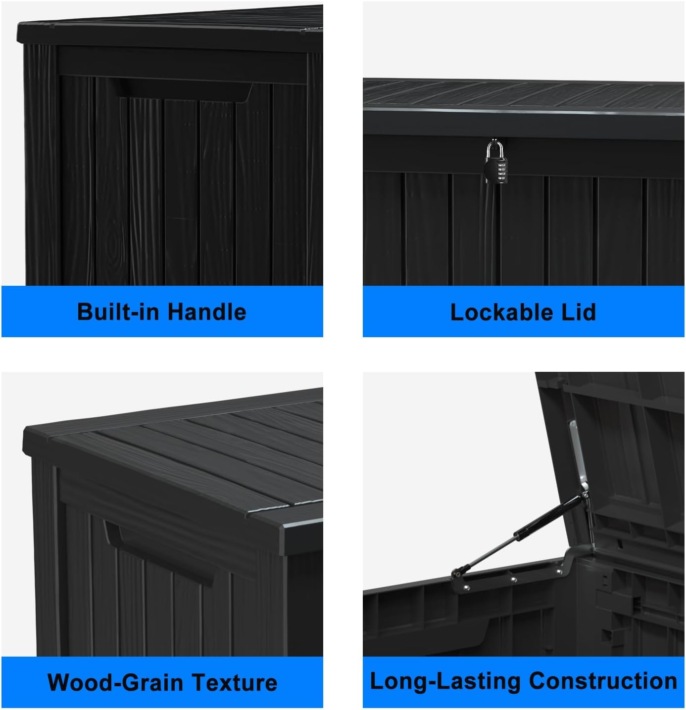 Vixzen 150 Gallon Resin Deck Box, Lockable Outdoor Storage Box for Patio Cushions Storage Furniture,Garden Tools, Pool Supplies, Weatherproof and UV Resistant- Black