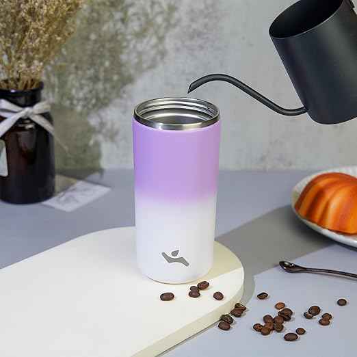 Konokyo Tumbler with Lid, 16 oz Travel Coffee Mug Double Wall Vacuum Stainless Steel Thermal Metal Cup Insulated Water Bottle,PurpleWhite