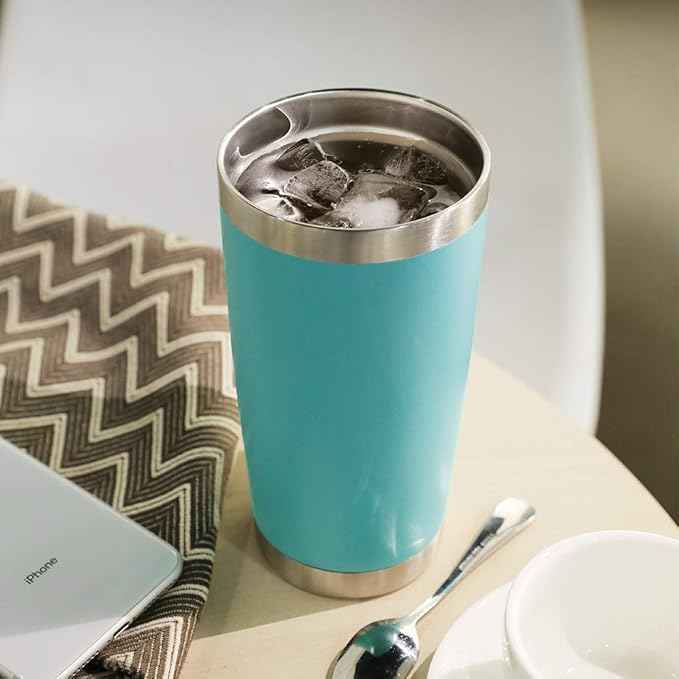 DOMICARE 20oz Stainless Steel Tumbler Bulk with Lid, Double Wall Vacuum Insulated Travel Mug, Powder Coated Coffee Cup, Light Blue, 8 Pack