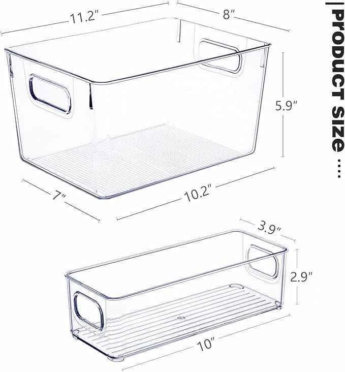 SKTEET Set of 8 Clear Plastic Storage Bins, 4 Large and 4 Small Stackable Storage Containers for Pantry Organization and Kitchen Storage Bins,Home Edit and Cabinet Organizers