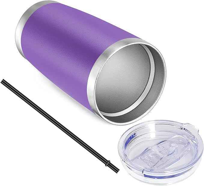 VEGOND 20oz Tumbler with Lid and Straw Stainless Steel Tumbler Cup Bulk Vacuum Insulated Double Wall Travel Coffee Mug Powder Coated Coffee Cup, Purple, 12 Pack