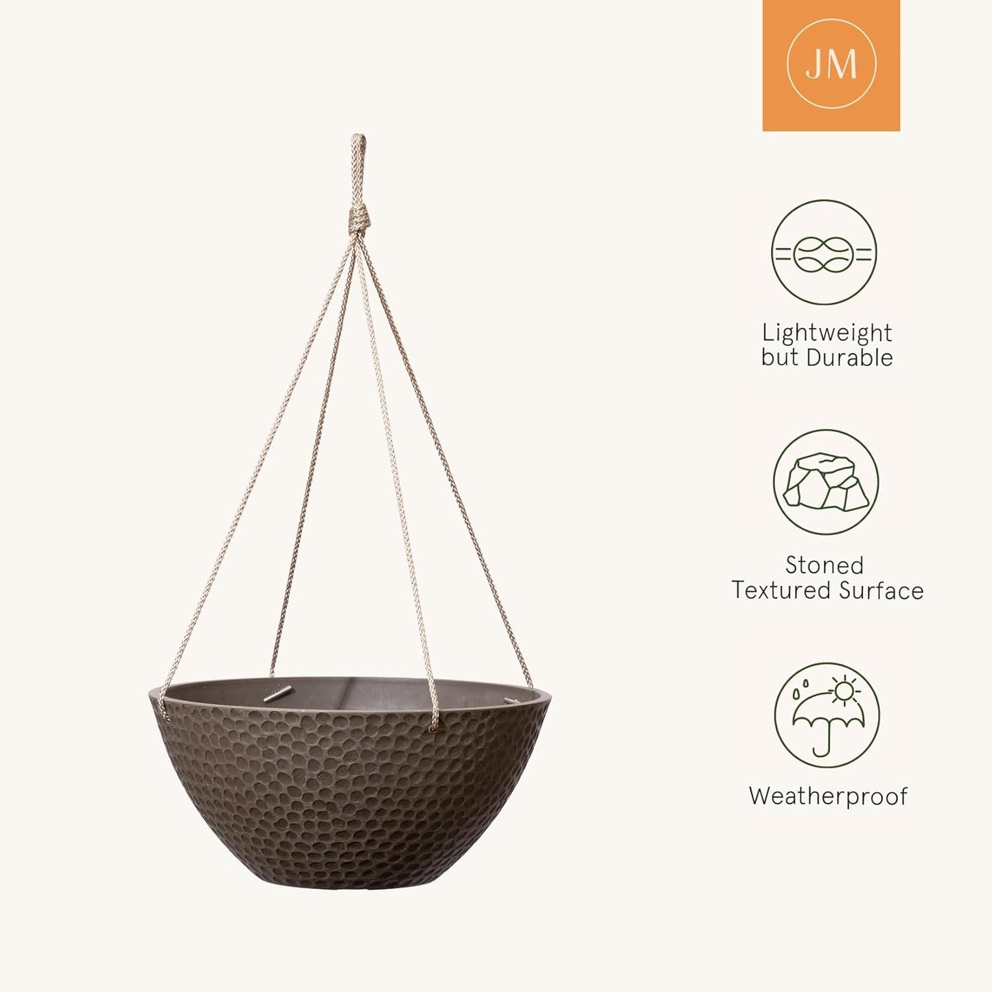 LA JOLIE MUSE Hanging Planters for Outdoor Plants, Large Outdoor Hanging Planters with Drain Holes Ash Brown, Honeycomb (13.2 Inch, Set of 2)