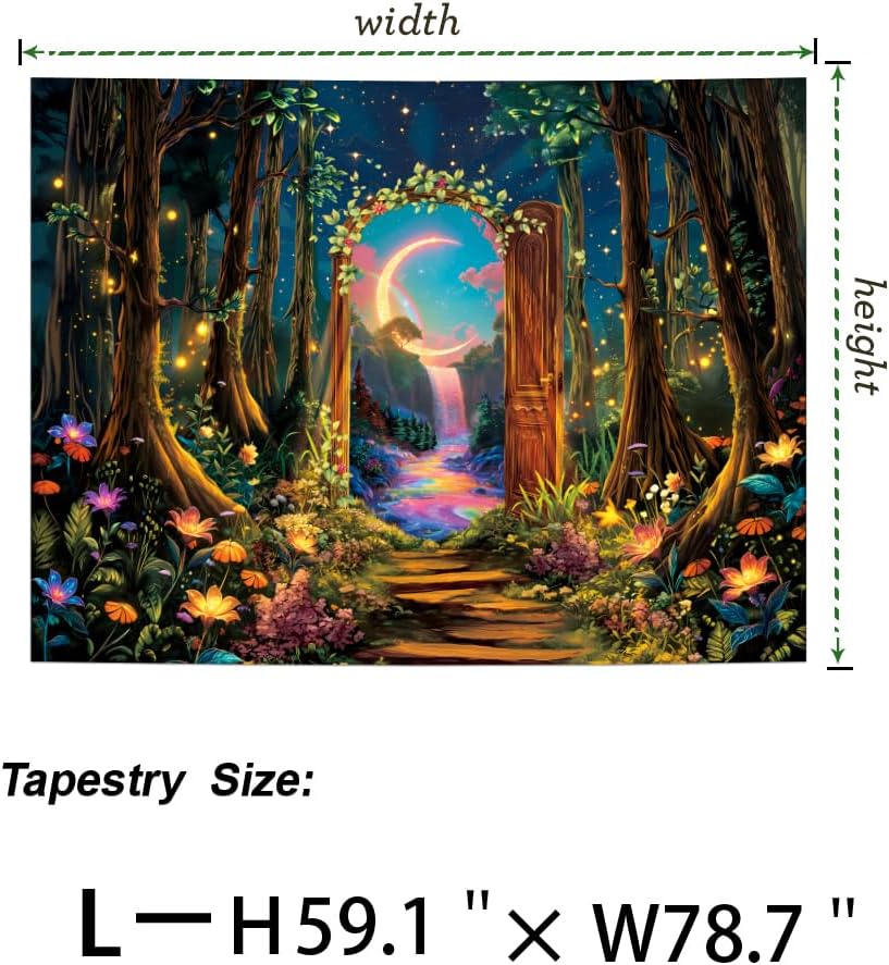 Heynvioo Blacklight Forest Tree Tapestry UV Reactive Moon Tapestry Flower Floral Tapestries Fantasy Landscape Tapestries Aesthetic Plant Wall Hanging Decor for Home