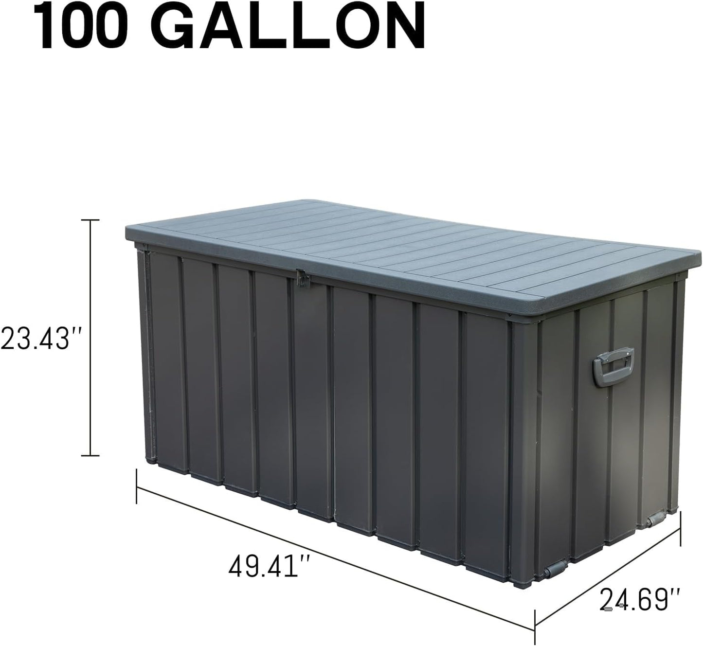Domi Outdoor Deck Box 100 Gallon, Waterproof Lockable Steel Outdoor Storage Container with Resin Lid for Outside Cushions, Garden Tools and Pools Equipment (Gray)