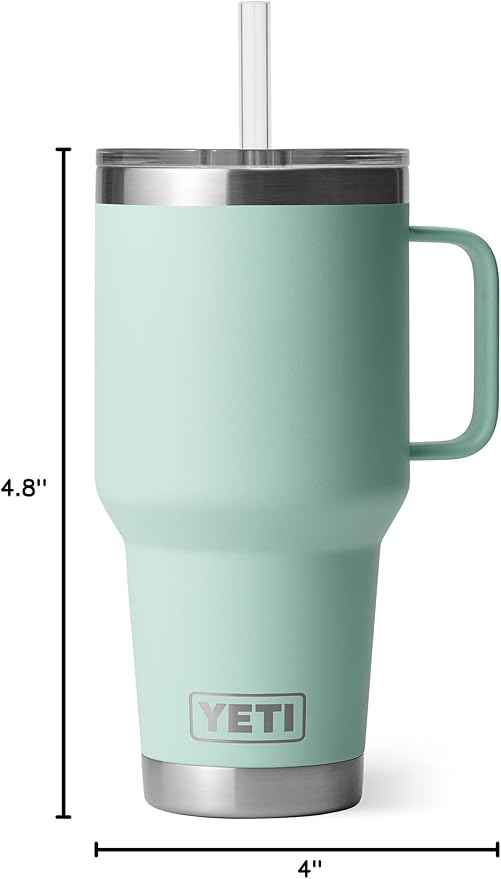 YETI Rambler 35 oz Tumbler with Handle and Straw Lid, Travel Mug Water Tumbler, Vacuum Insulated Cup with Handle, Stainless Steel, Seafoam