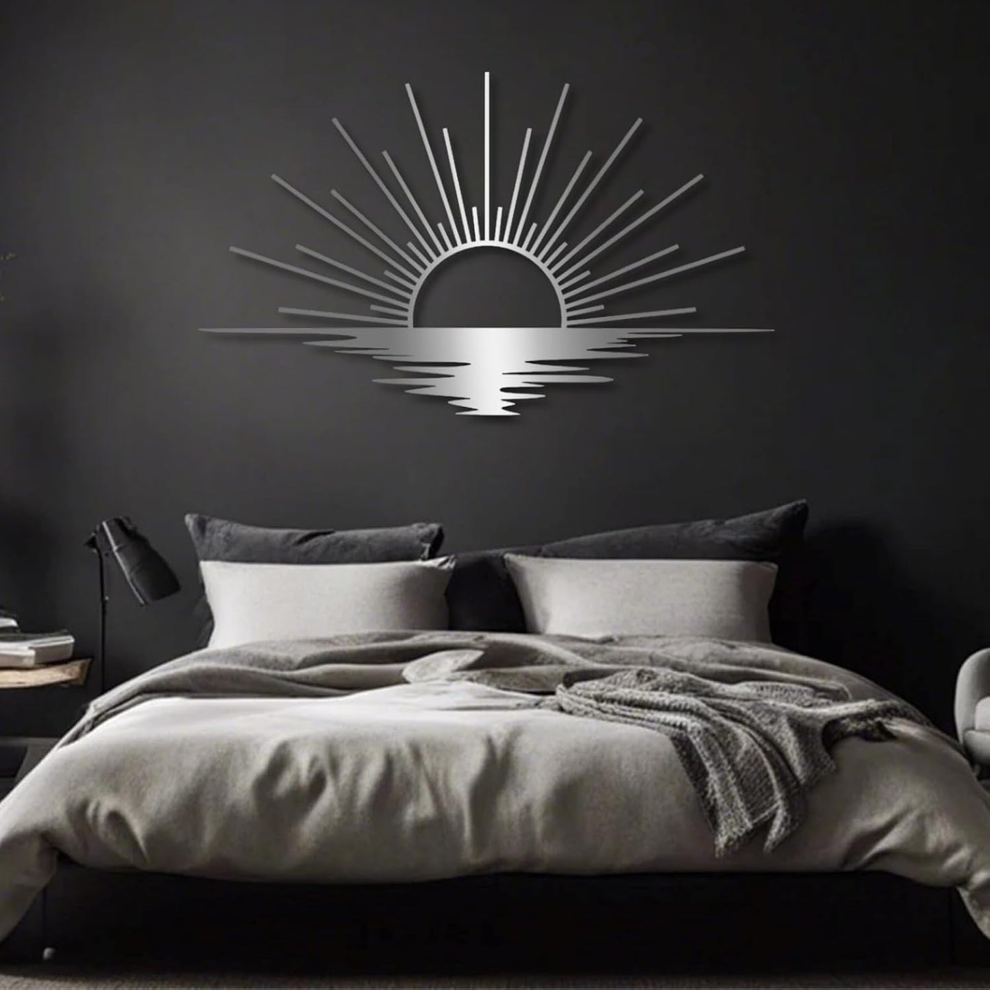Sunrise Metal Wall Art, Metal Sun Wall Decor, Metal Sun Outdoor Decor, Large Metal Sun Wall Art, Sun Wall Art, Boho Sun Wall Art, Sunshine Metal Sign, Living Room Bedroom Wall Hangings (Black, 29"x 17"| 76x45cm )
