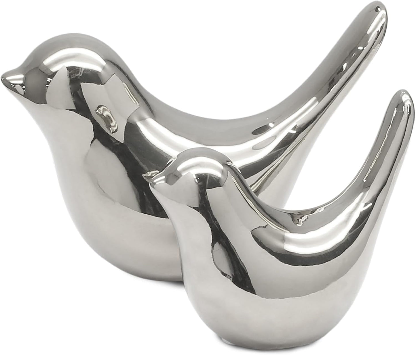 2 Pcs Modern Style Animal Statues, Decorative Silver Ornaments Birds Statues, Ceramic Decor for Office Desktop, Bookshelf, Bedroom, Living Room, Cabinets