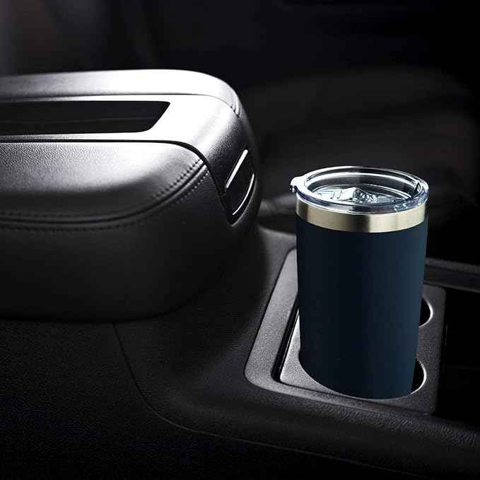 COMOOO 20oz/8Pack Double Wall Vacuum Insulated Coffee Travel Mug Stainless Steel Tumbler Bulk with Lid and Straw Durable Powder Coated Insulated Coffee Cup for Cold & Hot Drinks, Navy, 8 Pack