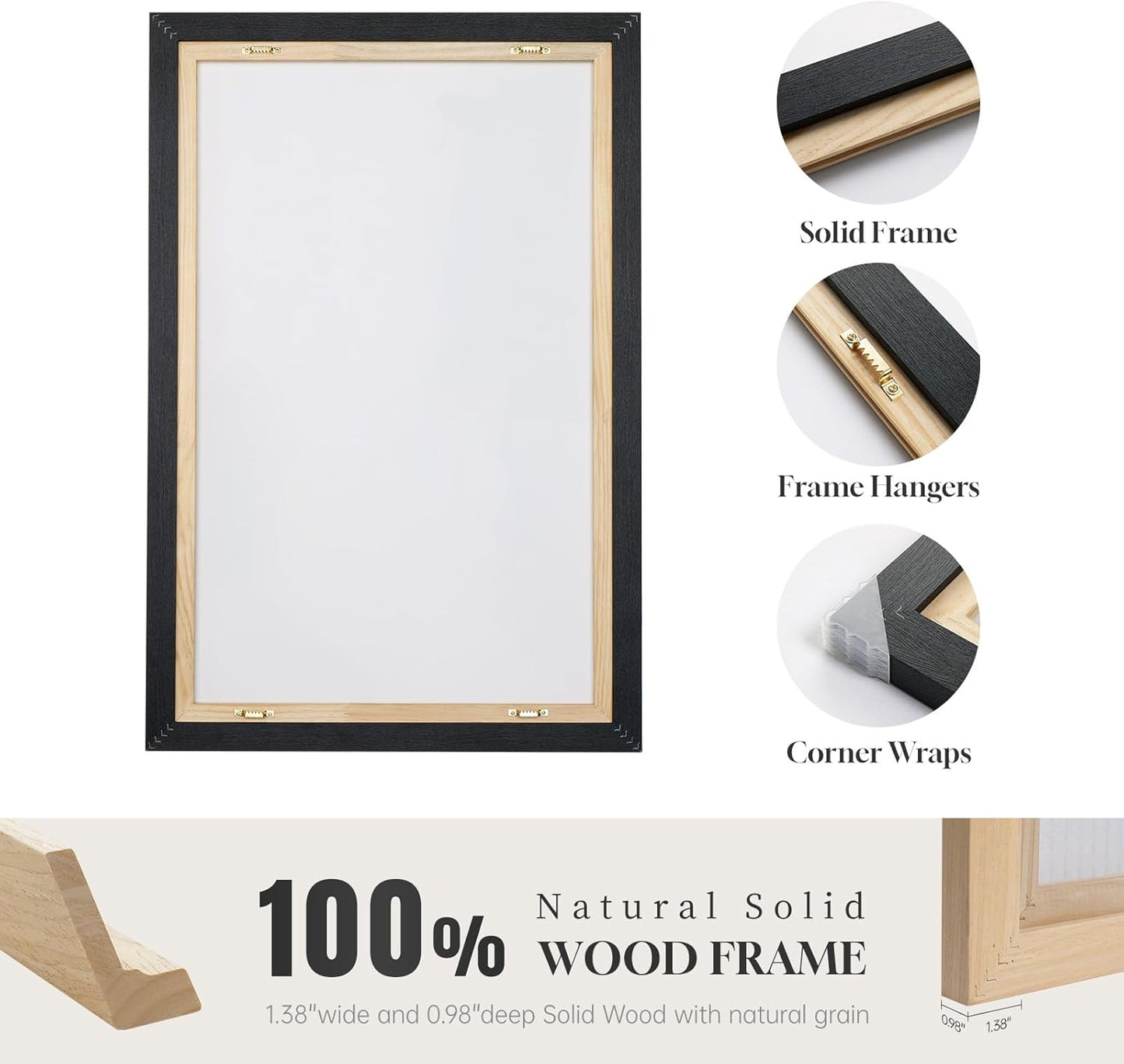 Framed Black Abstract Wall Art, Modern Canvas Prints Paintings Artwork for Walls, Square Minimalist All Black Pictures for Living Room, Hallway, Fireplace, Bedroom, Office, Bathroom Wall Decor