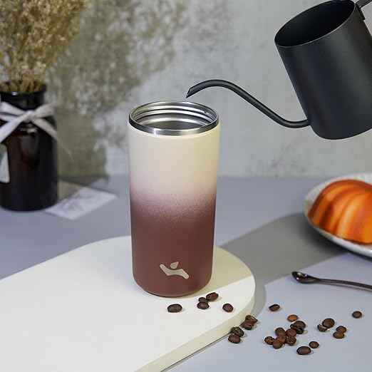 Konokyo Tumbler with Lid, 16 oz Travel Coffee Mug Double Wall Vacuum Stainless Steel Thermal Metal Cup Insulated Water Bottle,Latte