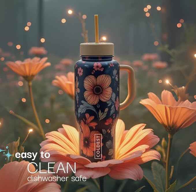 Coldest Tumbler with Handle and Straw - 100% Spill Proof Tumbler with Straw (3 Lids) - Stainless Steel Insulated Leakproof Tumblers for Women & Men - 36 oz (Snow Reflections)