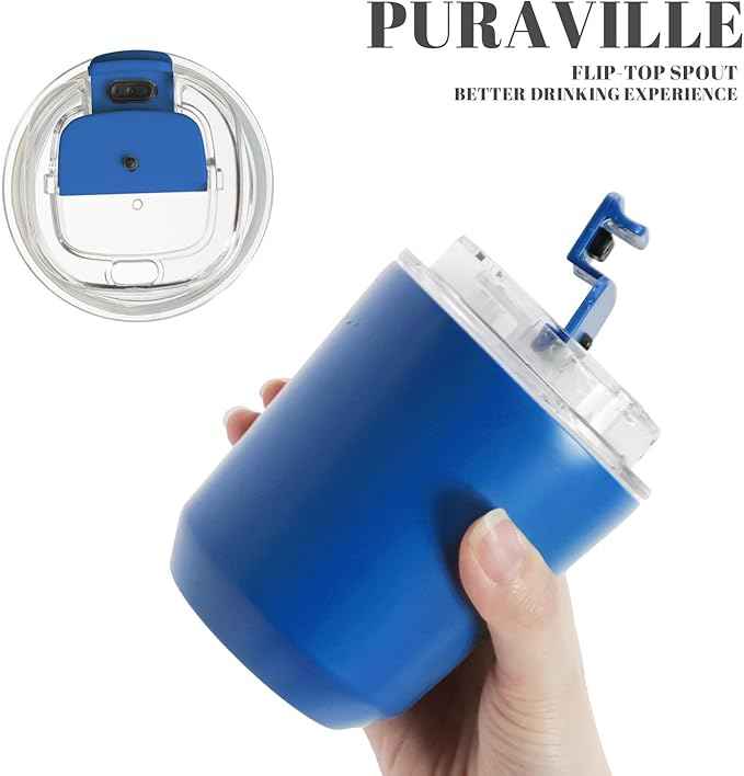 Puraville 2 Pack Insulated Tumblers with Lid, 10 oz Travel Coffee Mug Stainless Steel Vacuum Cup, Leak Proof Double Walled Coffee Tumbler for Iced and Hot Drinks, Klein Blue and Red