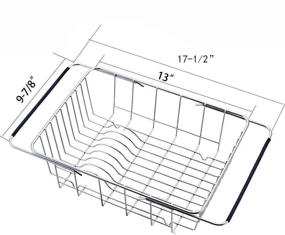 Adjustable Over Sink Dish Drying Rack Stainless Steel Dish Drainer, On Counter or in Sink Dish Rack, Deep and Large- Rustproof
