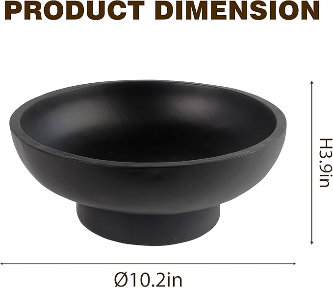 Catch All Decorative Fruit Bowl with Pedestal —Key, Purse & Trinket Holder | Entryway Table, Kitchen Counter, Coffee Console Decor | Modern Minimalist,Black