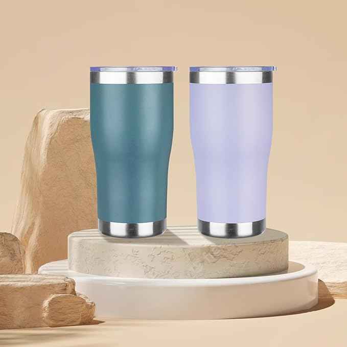 MEZMUT 20oz Coffee Tumbler with Lid and Straw Double Wall Vacuum Insulated Cup Stainless Steel Travel Mugs Insulated for Hot & Cold Leakproof Powder Coated Tumbler for Indoor Outdoor(Light Purple)