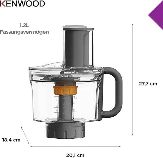 Kenwood MultiPro Food Processor KAH65.000PL Dough Attachment, 5 Cutting Discs with Adjustable Slicing Disc, ExpressDice System, Capacity 1.2 L, Accessory Bag, Silver