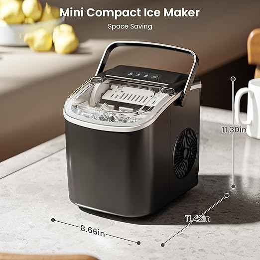 Antarctic Star Ice Makers Countertop with Auto-Cleaning, 9 Bullet Ice Cubes in 6 Mins, 26lbs/Day, Portable Ice Machine with Handle, Basket and Scoop for Home, Kitchen, Office, Party