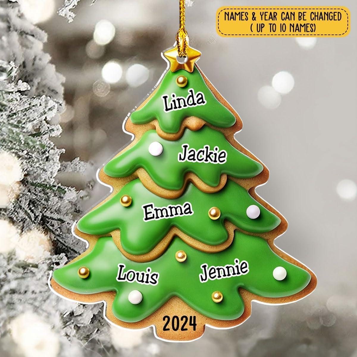 Family Gingerbread Name - Personalized Custom 3D Inflated Effect Acrylic Ornament Family Members and Pets Ornament Gifts for Family Tree Decoration (A05, 3 Names)