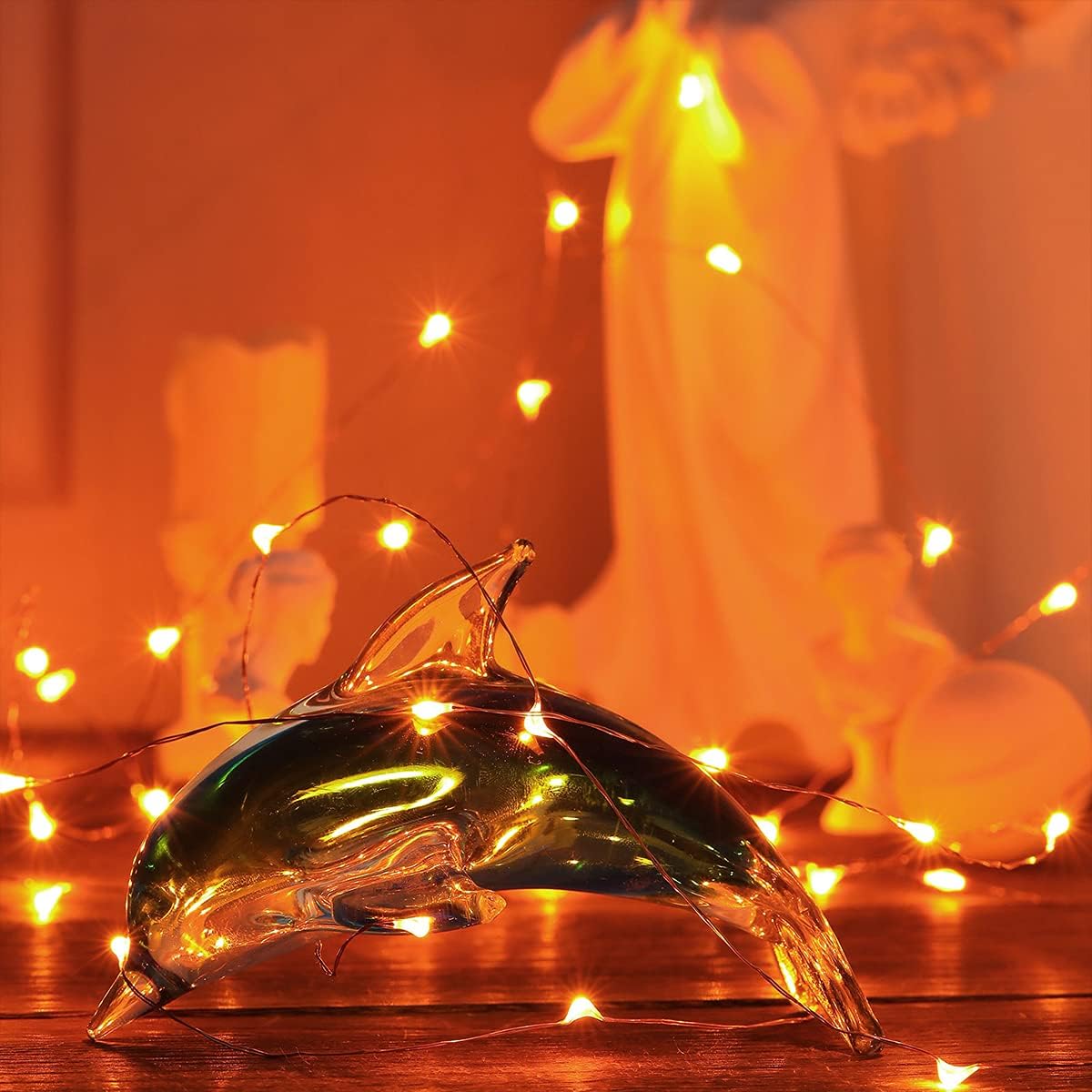 Mini Halloween Fairy Lights Battery Operate, 4 Pack Copper Wire Night Lights 3*AAA Battery Powered Led Starry Fairy String Lights for Bedroom, Christmas, Party, Decoration(5m/16ft Orange)