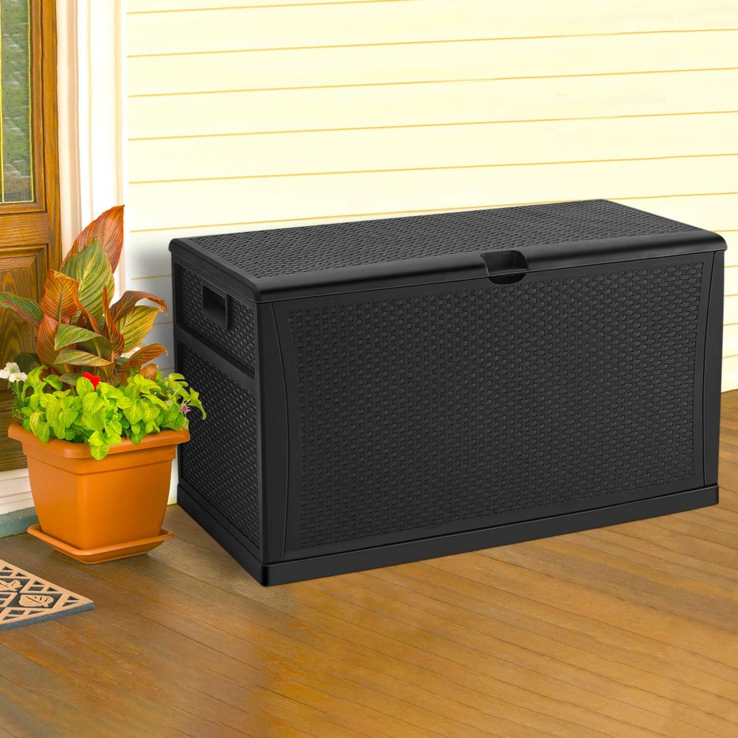 Deck Box Plastic Rattan Storage Box Outdoor for Storage and Organization 120 Gallon Black