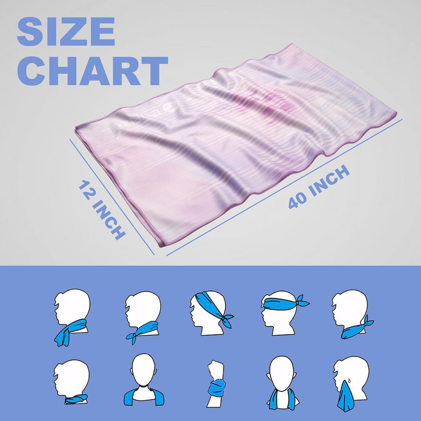 Eunzel Cooling Towel, Ice Towel for Neck, Soft Microfiber Chilly Towel Stay Cool for Sports, Yoga, Running, Gym, Workout, Biking, Camping & Outdoor Activities 40"x12"