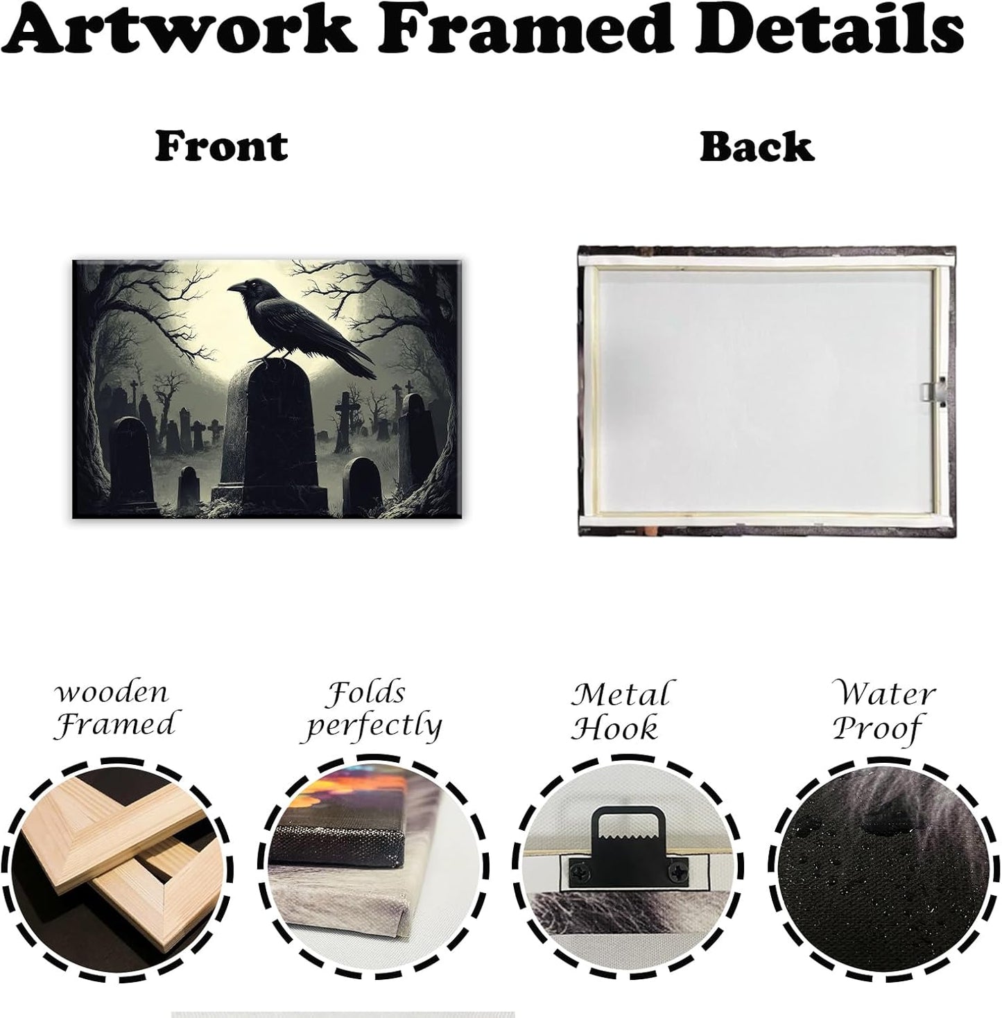 Crow Canvas Wall Art Gothic Black Bird On Branch Painting Print Spooky Forest Full Moon Scenery Poster Artwork Framed Halloween Home Decor(Artwork-3,20"x30")