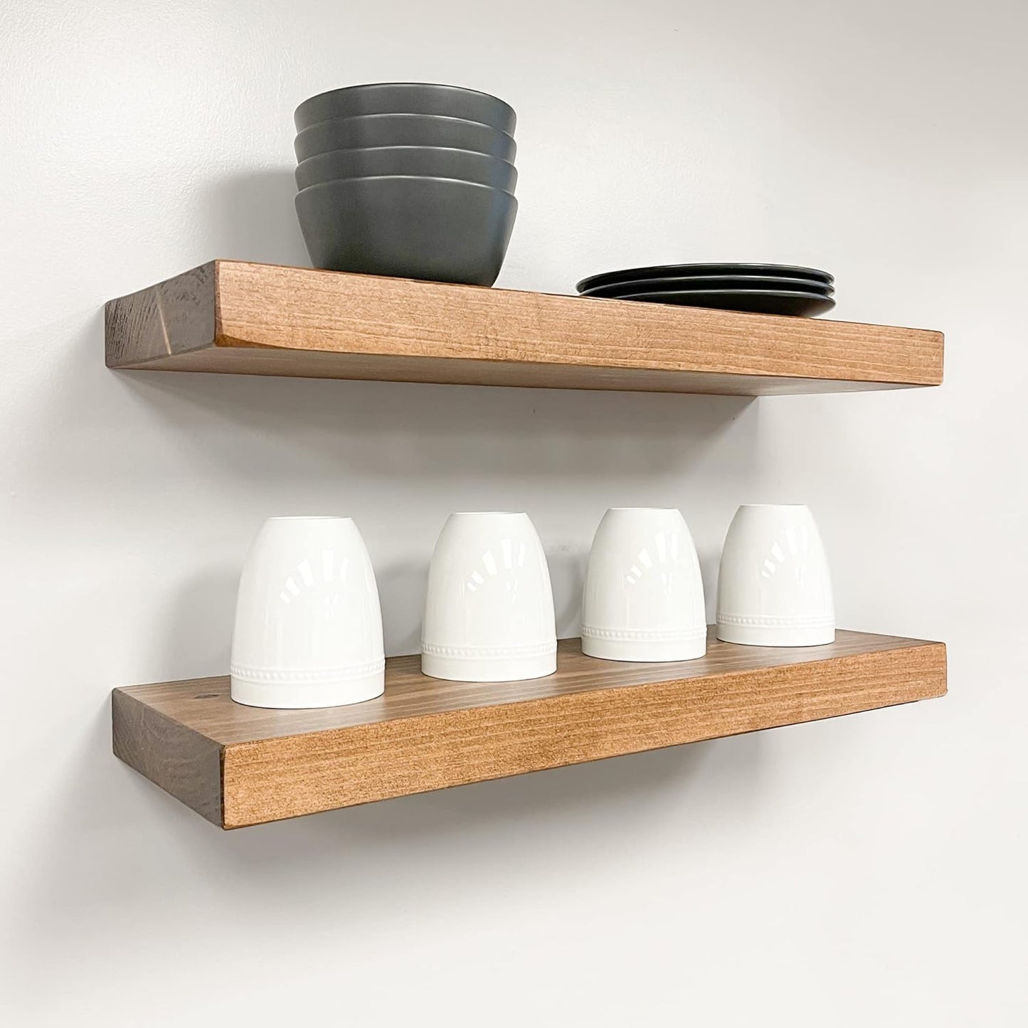 URBANDI, Rustic Floating Shelves, Set of 2, Hidden Bracket, Solid Wood, Heavy Duty, Wall Mounted Shelves, (Brown, 48Wx12D)