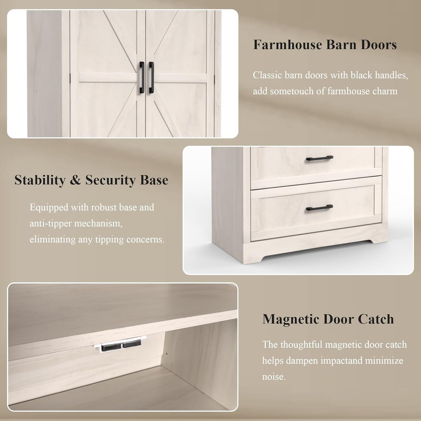 71" Kitchen Pantry Storage Cabinet, Barn Doors Tall Storage Pantry Cabinet with Drawers & Adjustable Shelf, Modern Farmhouse Cupboard Wood Pantry for Kitchen, Living Room, Dining Room, Oak Beige - Lumora Casa