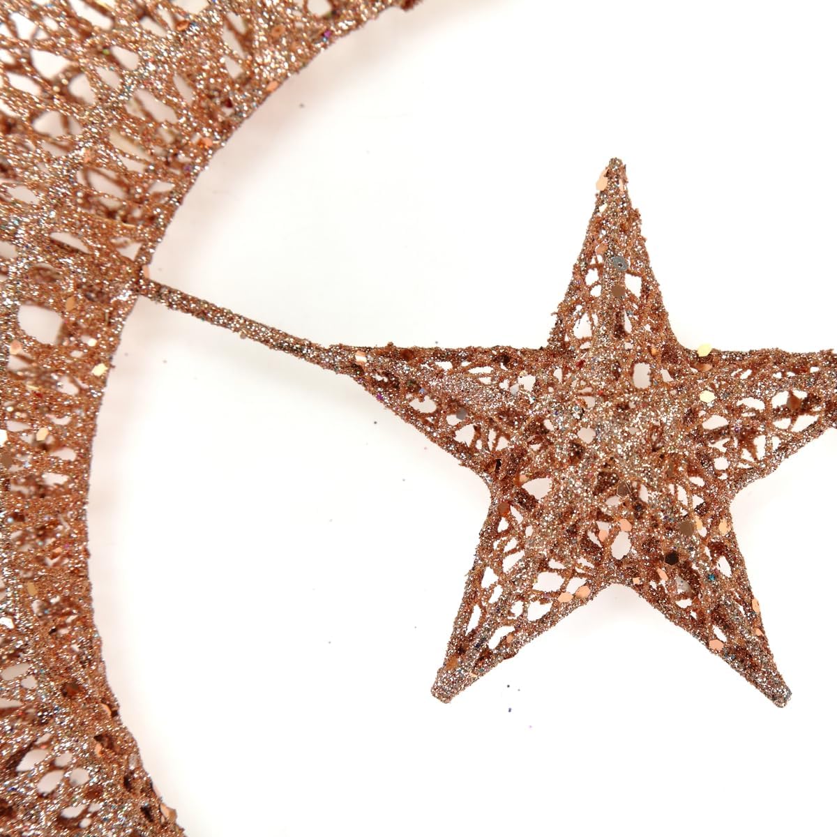 BinaryABC Moon and Star Christmas Tree Topper,Glittering Christmas Tree Decoration Ornaments,Xmas Tree Decorations Holiday Seasonal Home Décor (Rose Gold)