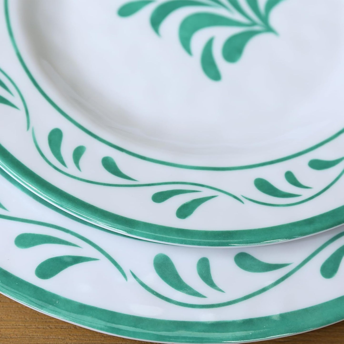 Melamine Dinnerware Sets 12 Pcs, Melamine Plates and Bowls,Party Plates and Bowls Sets, Camping Dishes Set for 4, Unbreakable, BPA Free, Dishwasher Safe (Green water drop flower)