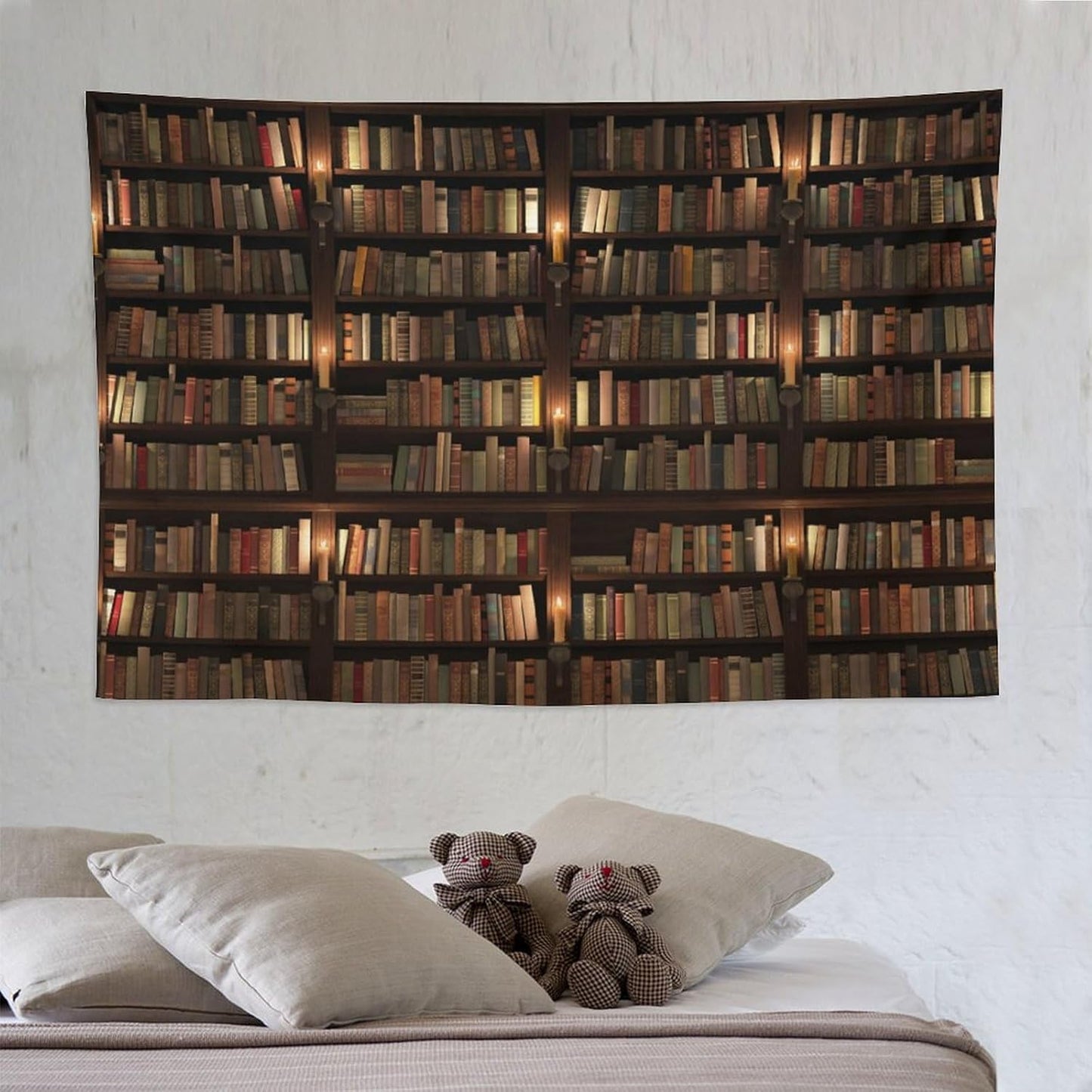 Kurtect Bookshelf Tapestry,Retro Library Bookcase Antique Mid Century Pattern Print Tapestries for Party Beach Picnic Blankets Tablecloths Living Room Wall Deocr, 60x90 in