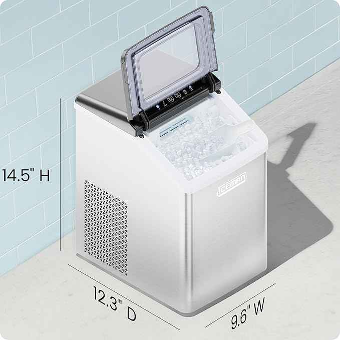 Iceman Pebble Ice Machine, Countertop Nugget Ice Maker Produces Chewable Pellet Ice in 20 Minutes, Makes 33lbs/Day, with One-Touch Cleaning Function and Ice Scoop/Basket Included – Stainless Steel