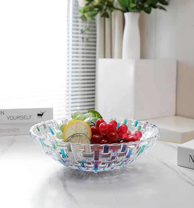 MAGCOLOR Hand Painted Blue Woven Glass Crystal Salad & Fruit Bowl Decoration,Centerpiece For Home,Office,Wedding Decor, Fruit, Snack, Dessert, Server (Blue)