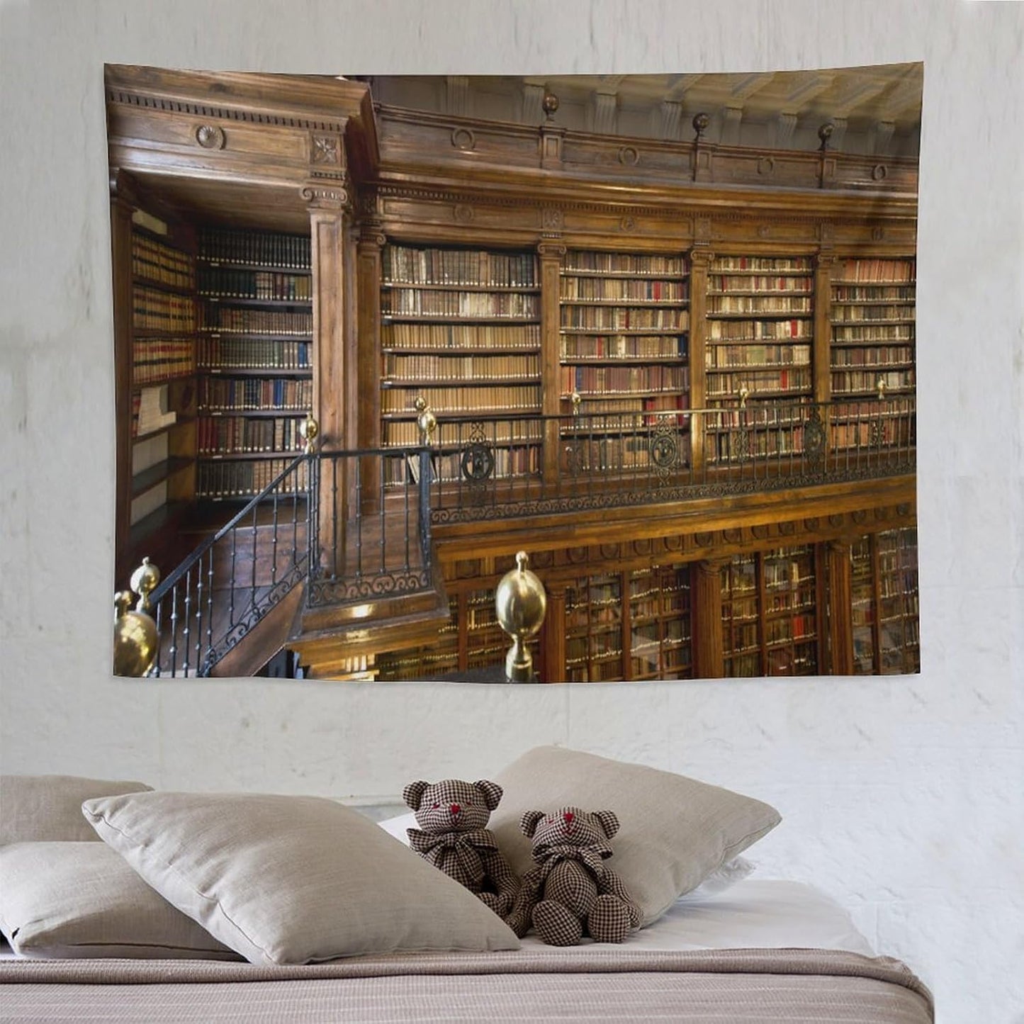 Kurtect Library Tapestry,Vintage Medieval Antique Bookshelf Bookcase Pattern Print Tapestries for Party Beach Picnic Blankets Tablecloths Living Room Wall Deocr, 60x80 in