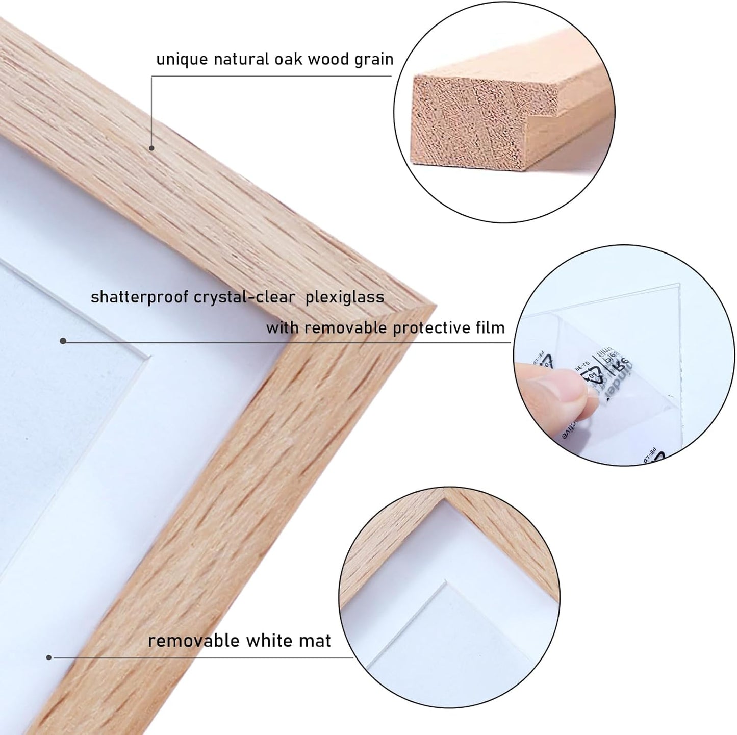 11x14 Solid Oak Frame, Picture Frame for 11×14 or with Mat for 8x10 photos,Minimalist 11x14 Poster Frame for Wall Mount Display.