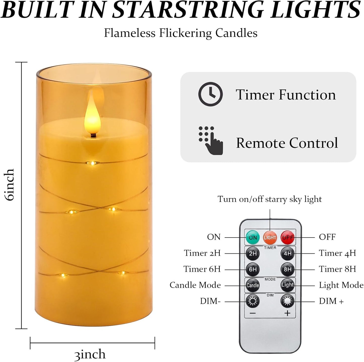 Aignis Flickering Flameless Candles Battery Operated Candles LED Candles with Remote Timer for Home/Wedding/Birthday/Holiday Decor ,Brown 3D Flame Set of 2 (D3 xH6 6")