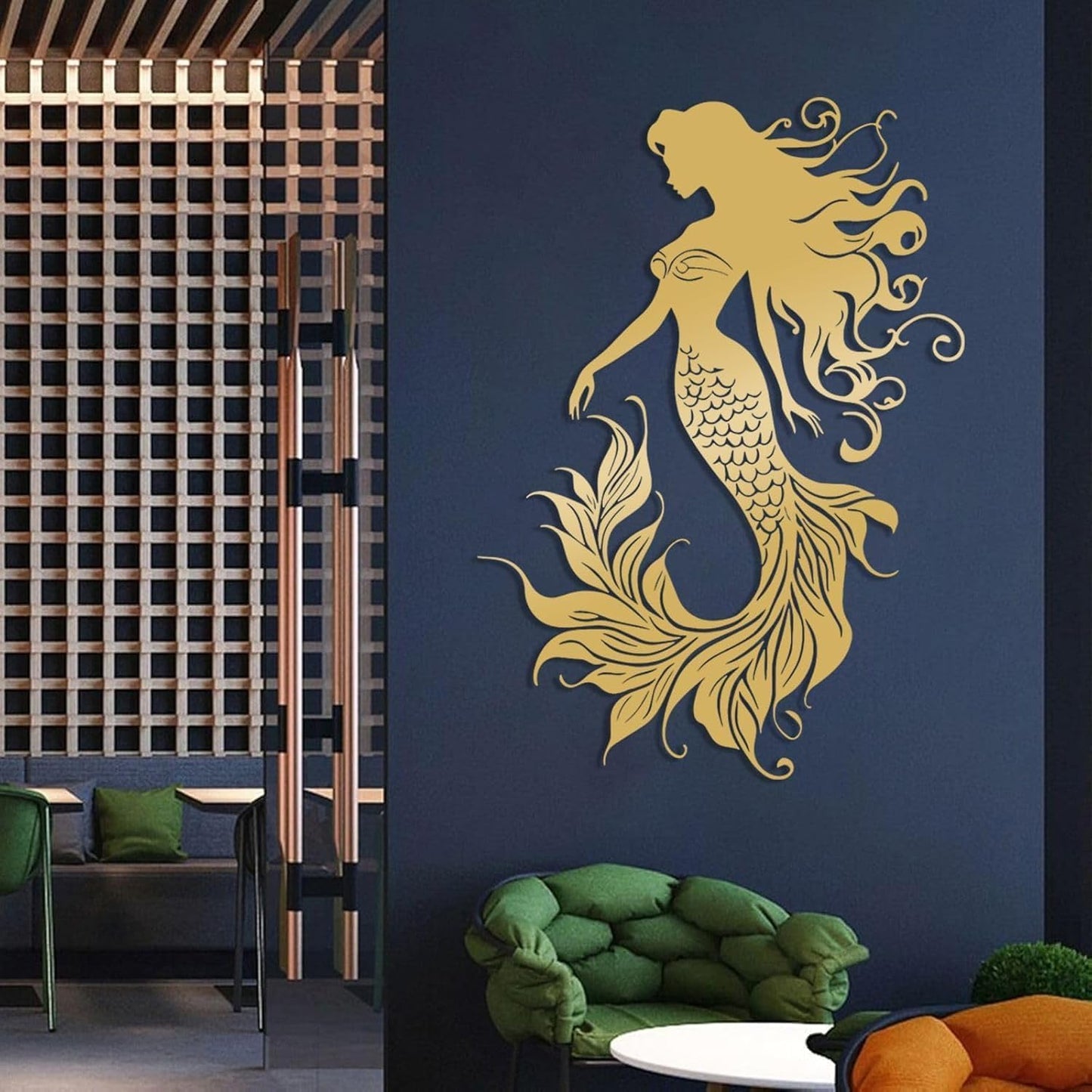 Veplsur Mermaid Metal Wall Art, Metal Mermaid Wall Decor, Marine Biology Wall Decor, Ocean Wall Art, Nautical Wall Hanging, Beach Hanging for Bathroom Bedroom (Silver, 48"x34"|121x86cm)