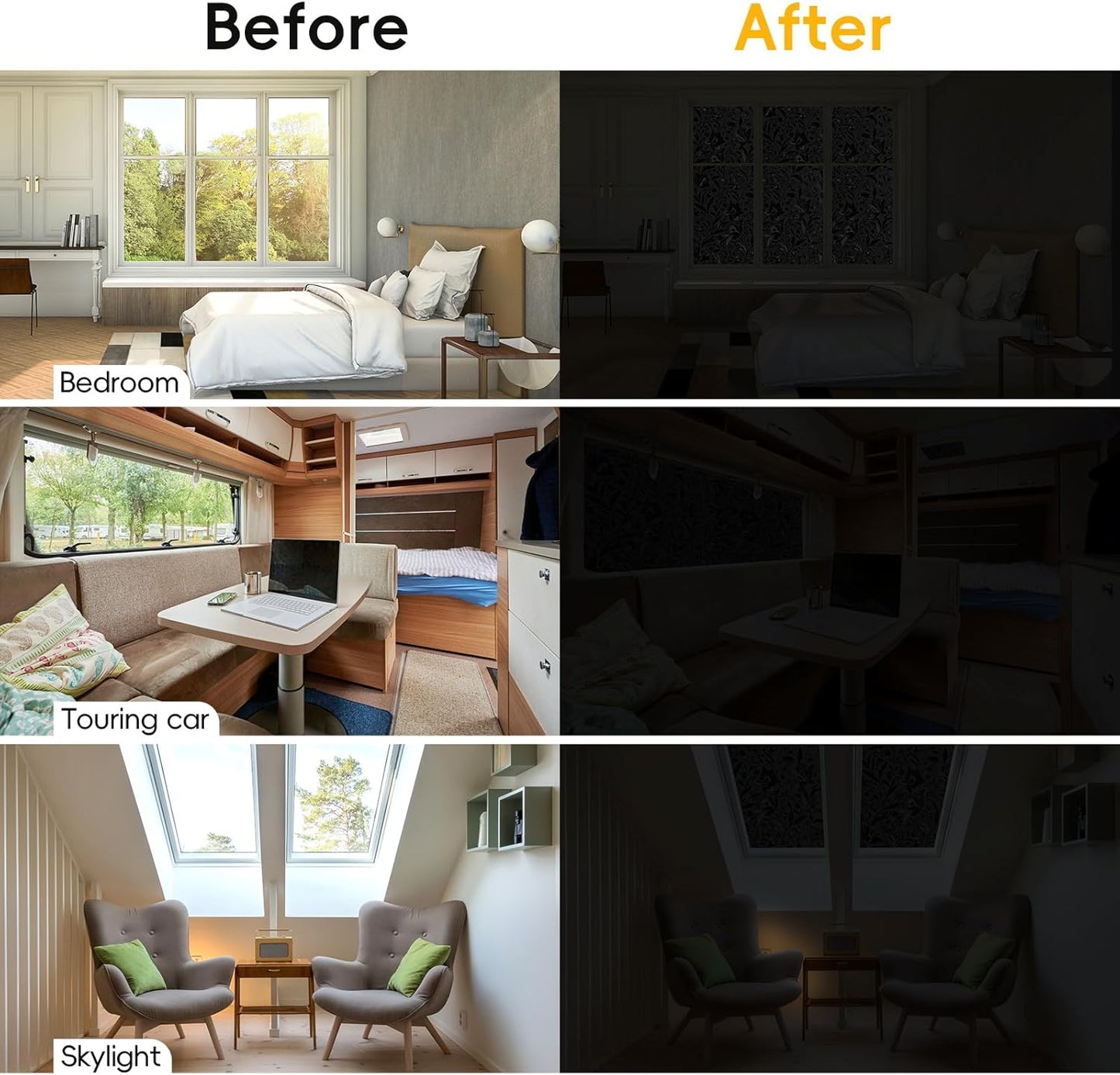 Total Blackout Window Privacy Film Decorative Static Cling with Tools, Room Darkening Window Tint for Home, Black Out Window Cover Replacement Window Curtains Window Blinds,45.2" by 78.74"