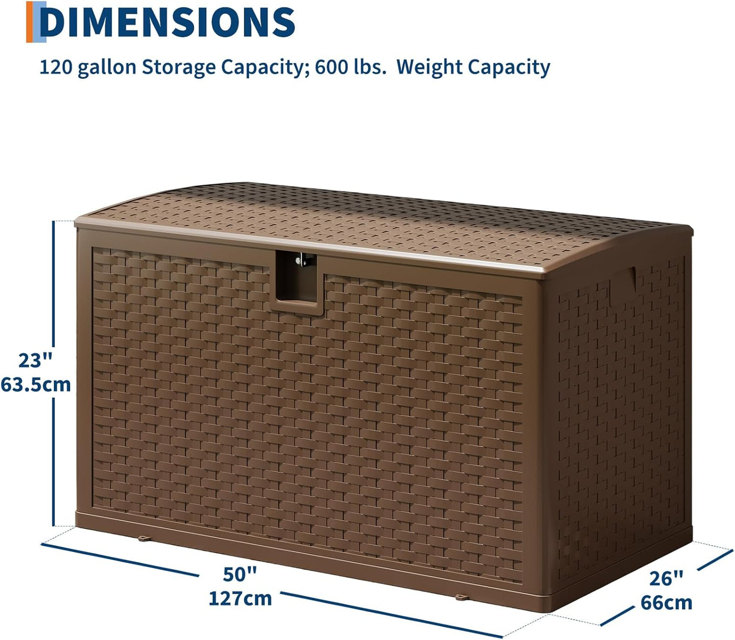 120 Gallon Outdoor Deck Box, Lockable Waterproof Outdoor Resin Box with Lid, Patio Storage Bin for Patio Furniture, Garden Tools, Pool Accessories - Brown