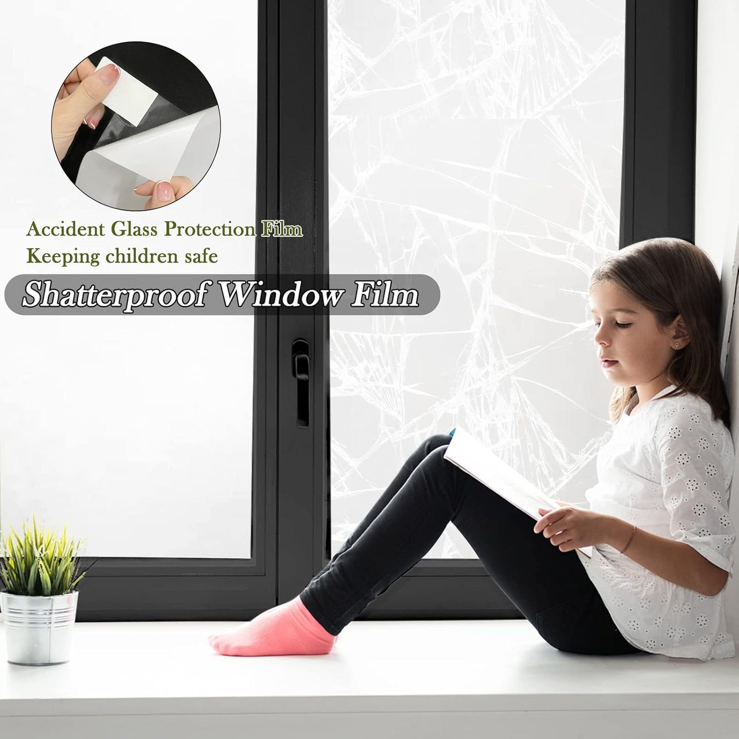 White Frosted Glass Window Film 17.5in X 9.84ft, Shackcom Security Tempered Glass Film Adhesive Anti-Shatter Privacy Window Film for Home, Office and Car (White Frosted)