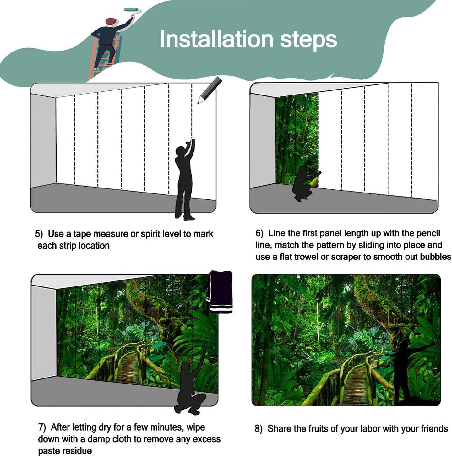 YQWDMX - 3D Green Forest Wooden Bridge Wallpaper for Living Room Sofa Background Wall (Not Peel and Stick)